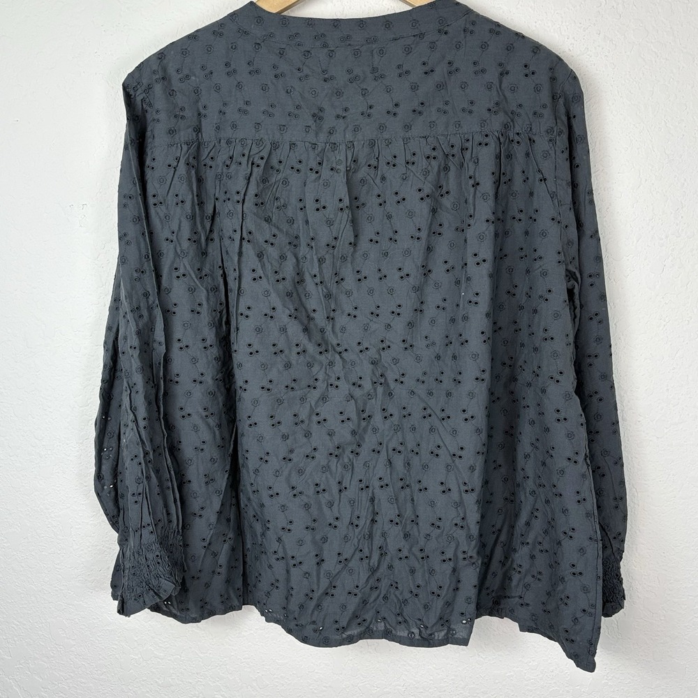 Natural Life XL Eyelet Blouse Gray Long Sleeve Peasant Boho Tassel Minimalist - Picture 5 of 5